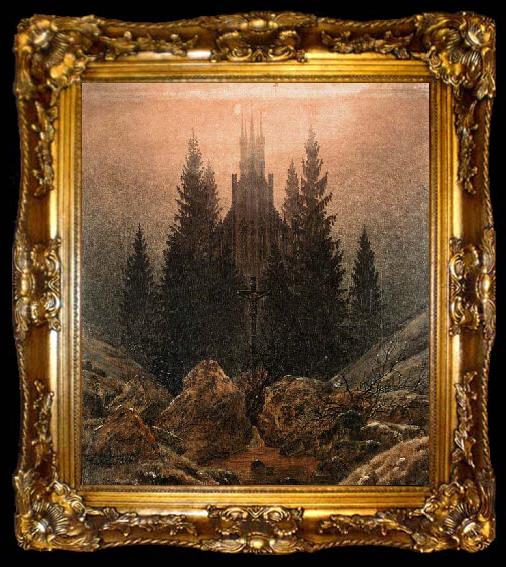 framed  Friedrich Johann Overbeck The Cross in the Mountains, ta009-2